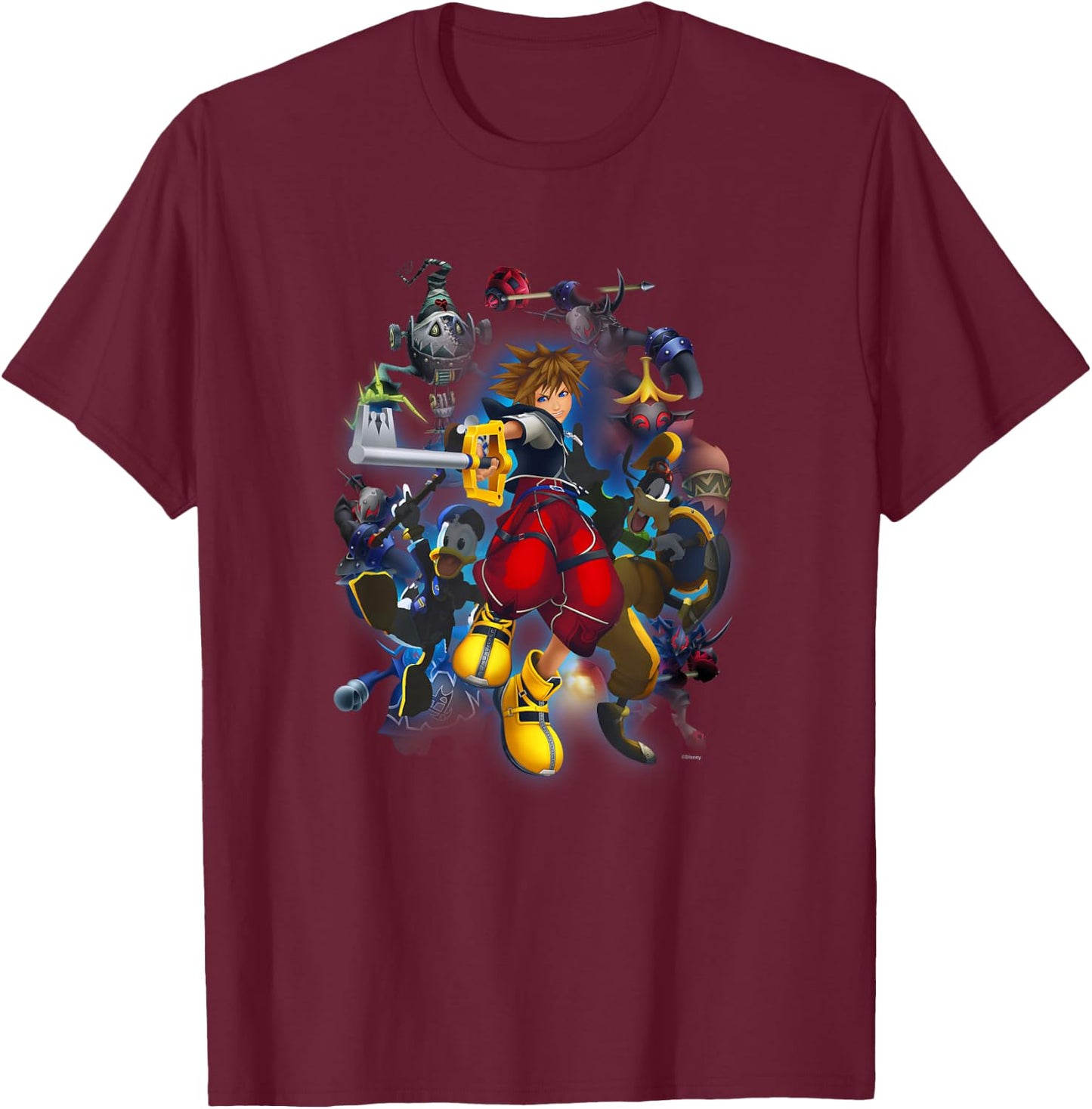 Disney Kingdom Hearts Sora Surrounded Vintage Hero Poster T-Shirt - T-Shirt | Maroon