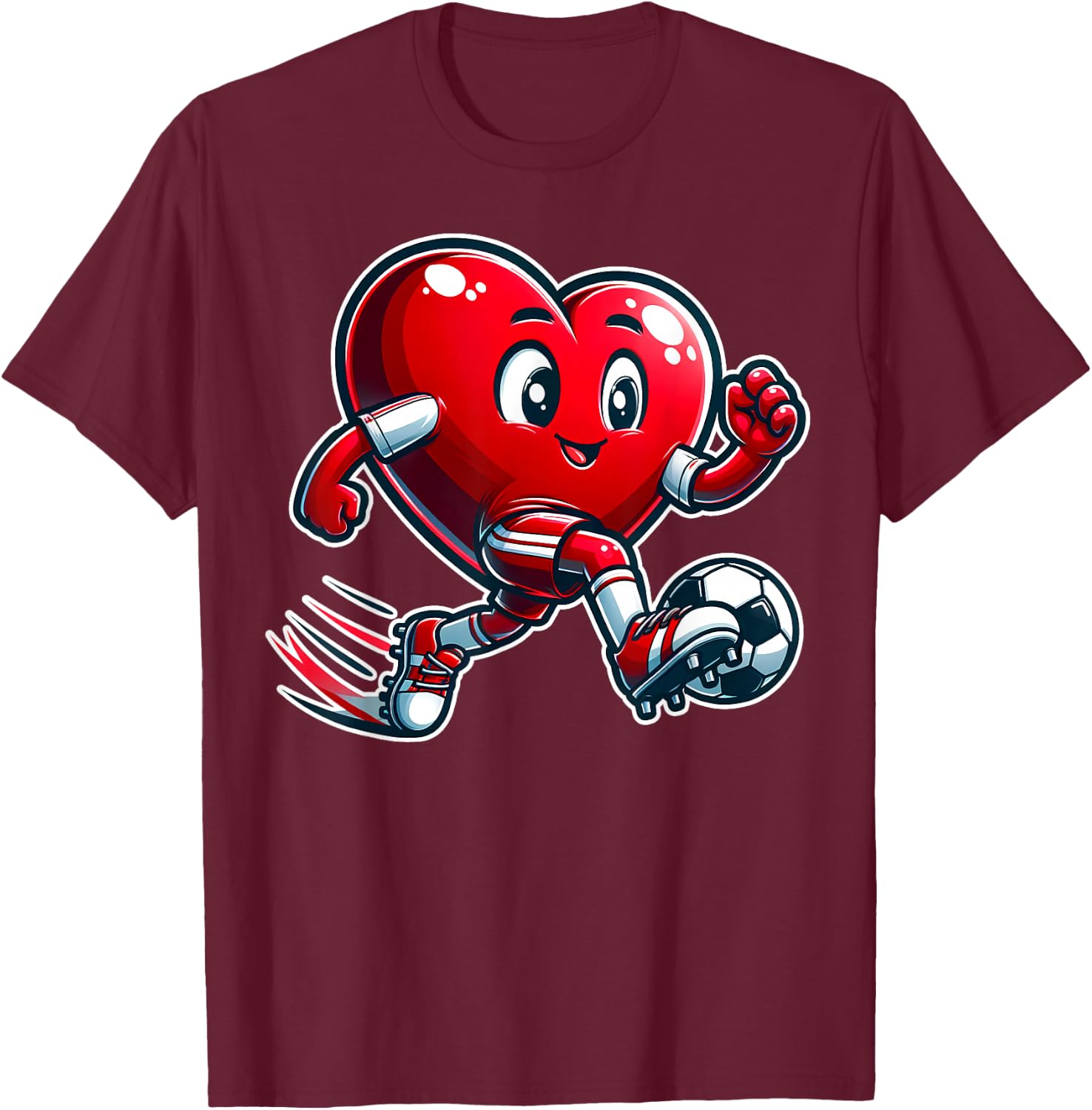 Valentine's Day Soccer Player Heart Cute Sports T-Shirt - T-Shirt | Maroon
