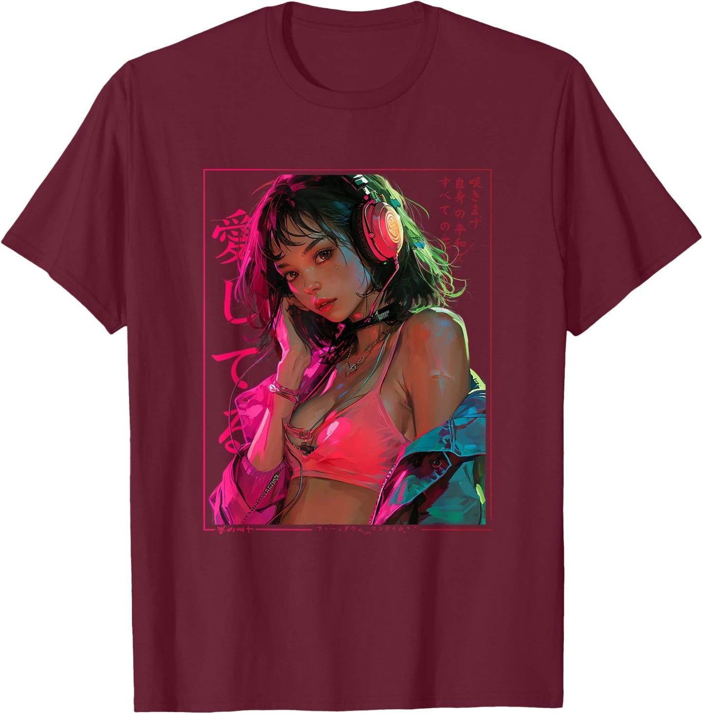 Manga Anime Cyberpunk T-Shirt - T-Shirt | Maroon