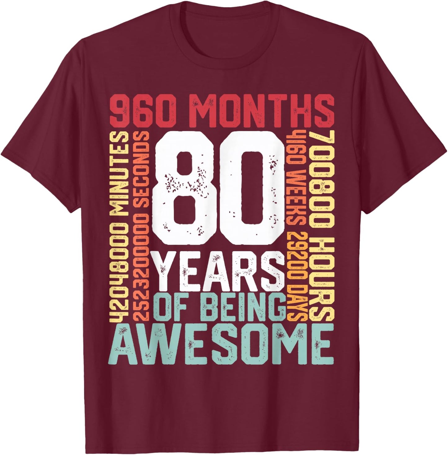 80 years of being Awesome Months weeks days special birthday T-Shirt - T-Shirt | Maroon