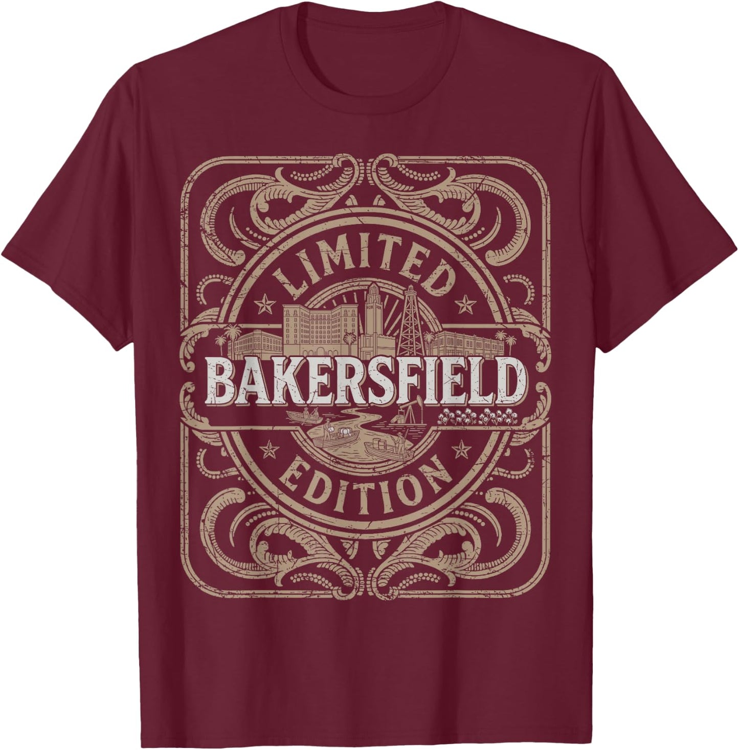 Bakersfield Vintage Bakersfield California T-Shirt - T-Shirt | Maroon