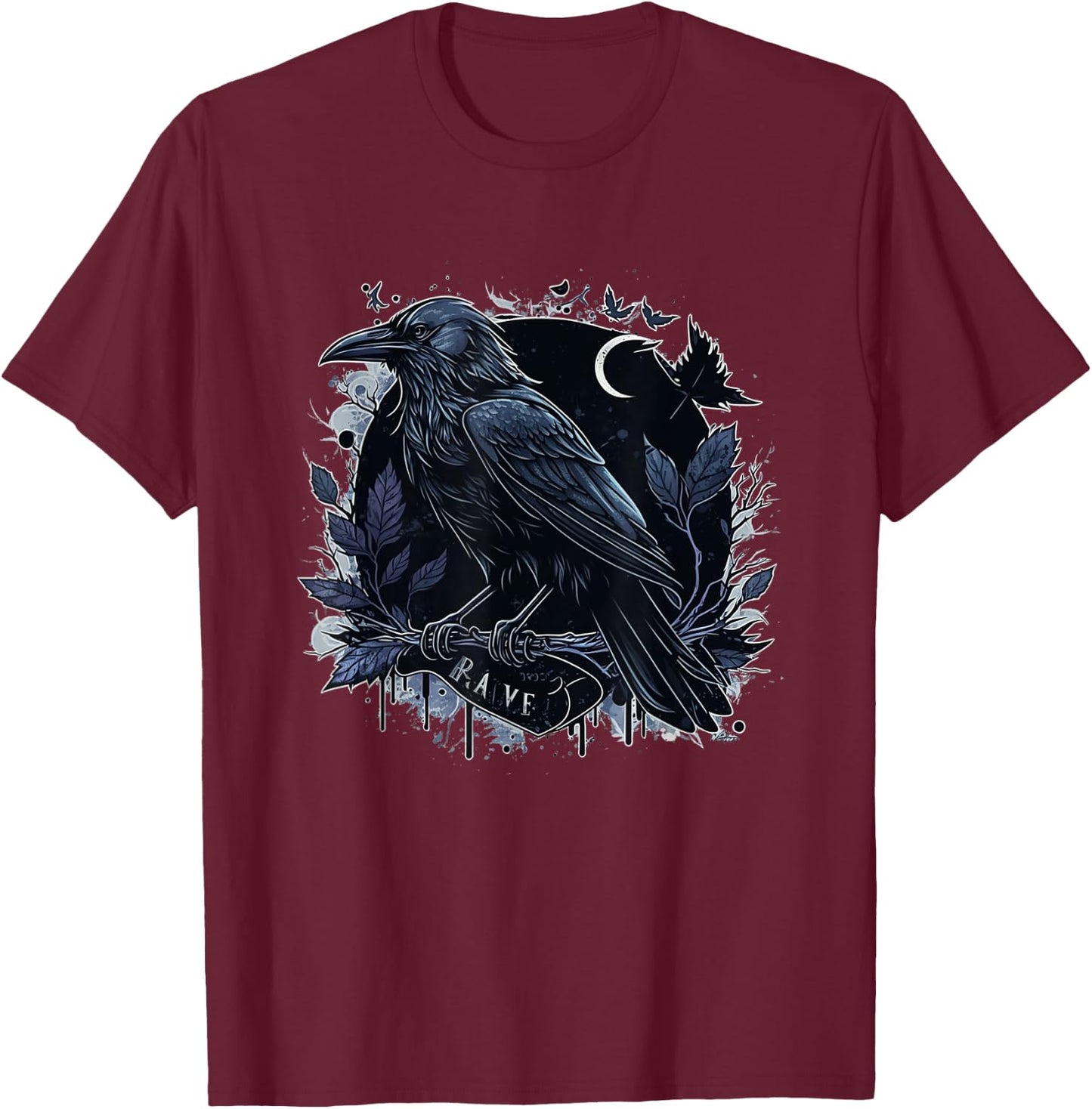 Raven Graphic Goth Black Crow T-Shirt - T-Shirt | Maroon