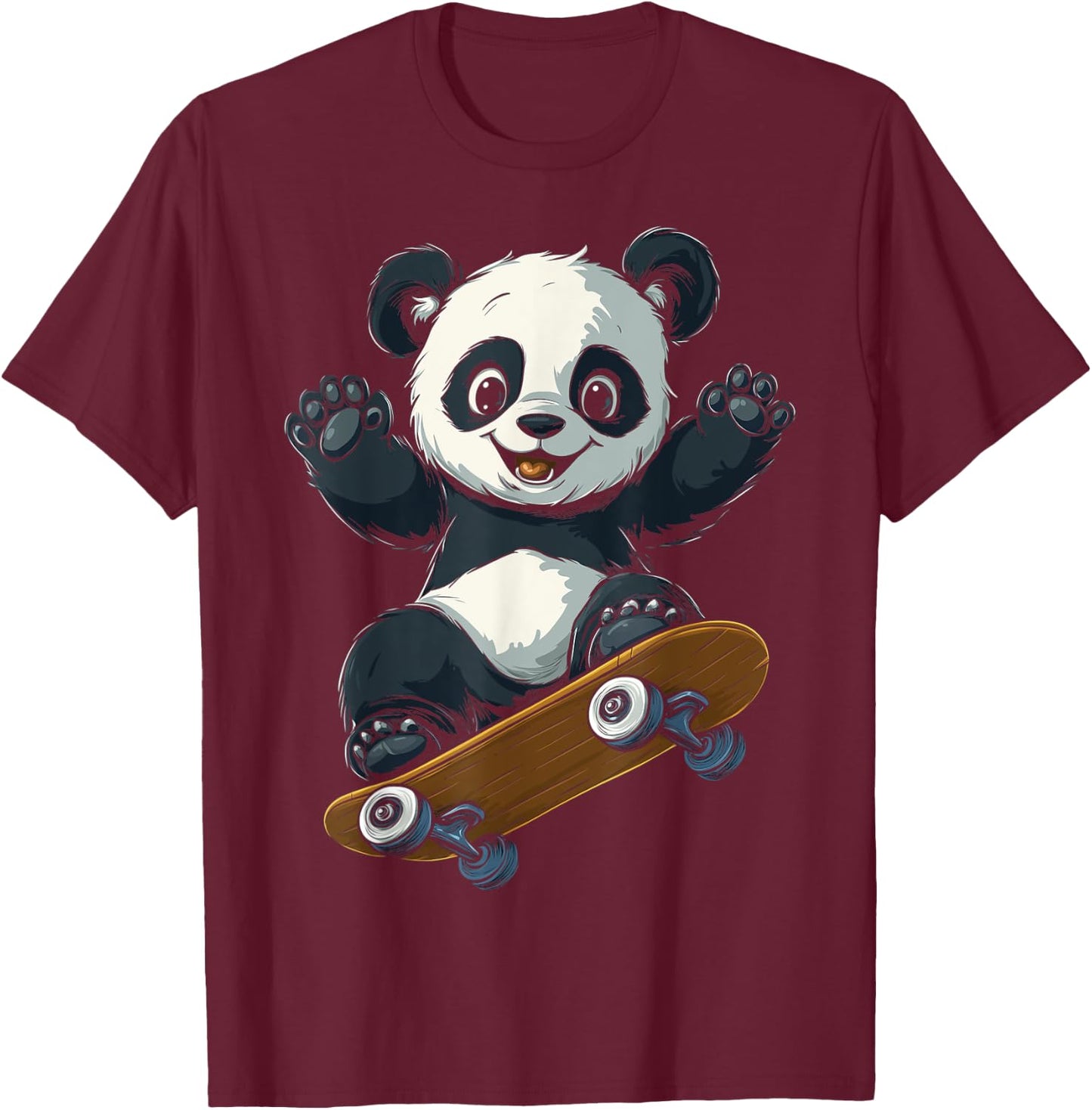 Cute Skateboarding Panda Fun Animal Girl Boy Kids T-Shirt - T-Shirt | Maroon