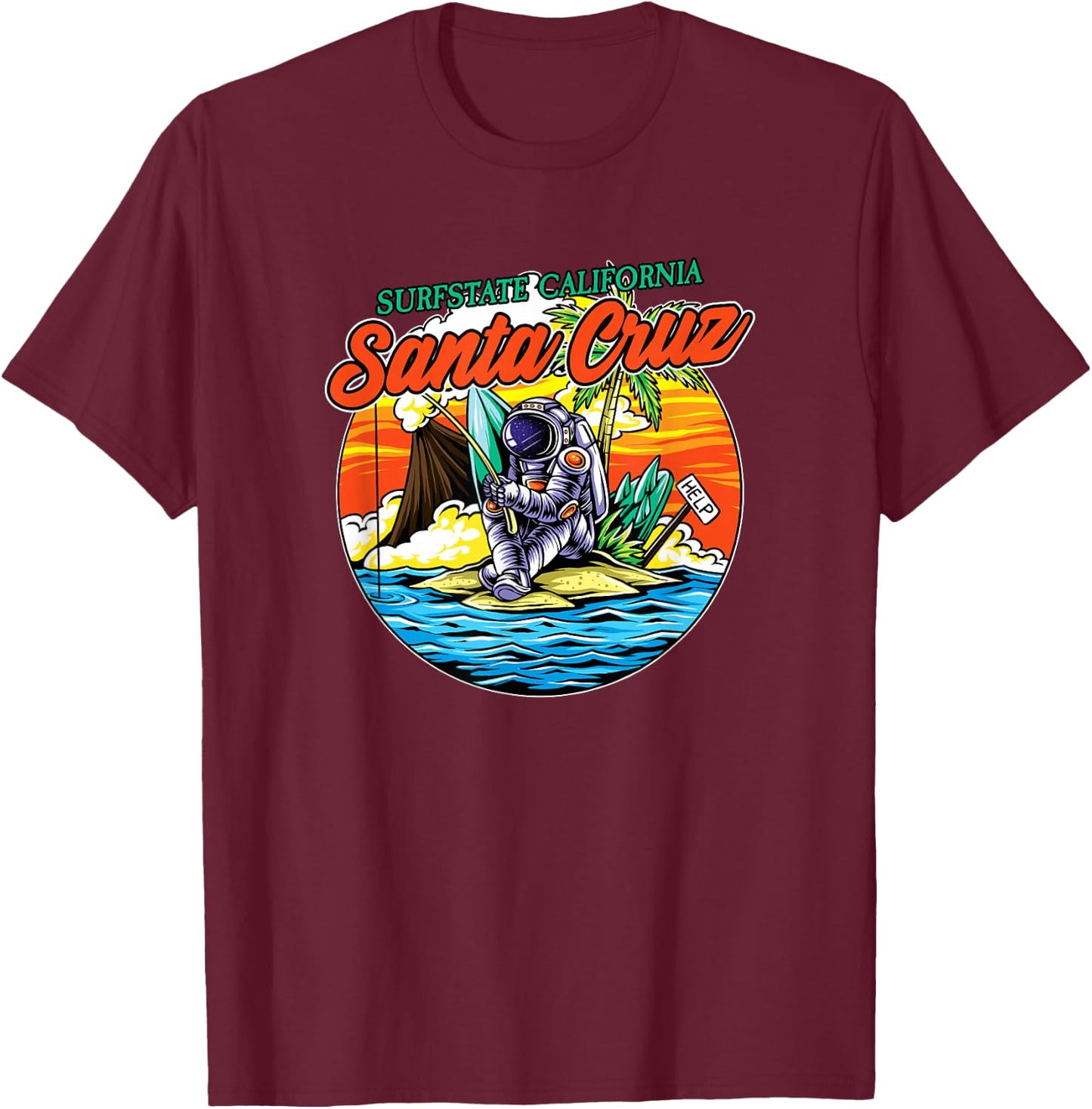 Santa Cruz CA California Surfer I Santa Cruz California , black T-Shirt - T-Shirt | Maroon