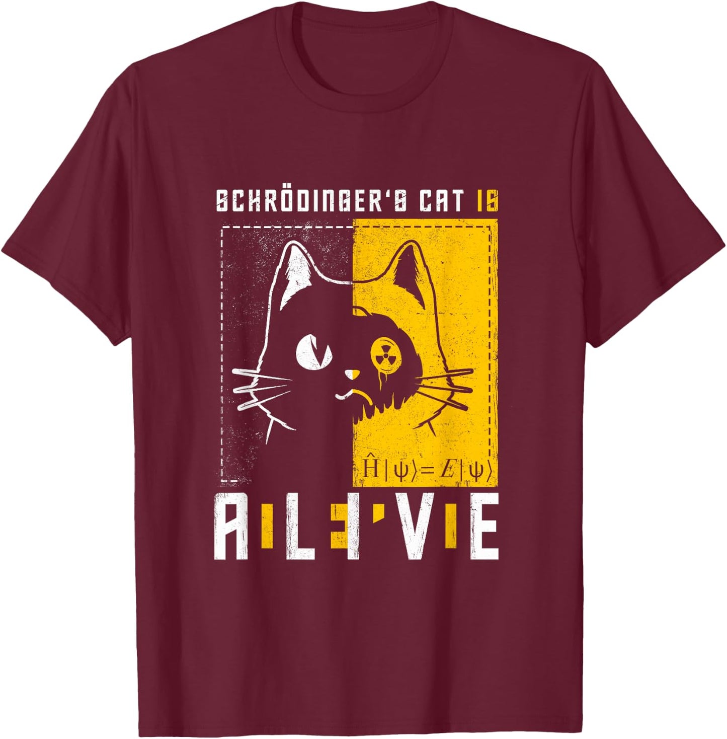 Schrödingers Katze Katzenzustand Quantenmechanik Physiker T-Shirt - T-Shirt | Maroon