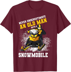 Never Underestimate An Old Man With An Snowmobile Snowcross T-Shirt - T-Shirt | Maroon