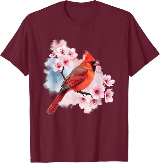 Watercolor Red Cardinal - Birding Bird Watching Bird Watcher T-Shirt - T-Shirt | Maroon