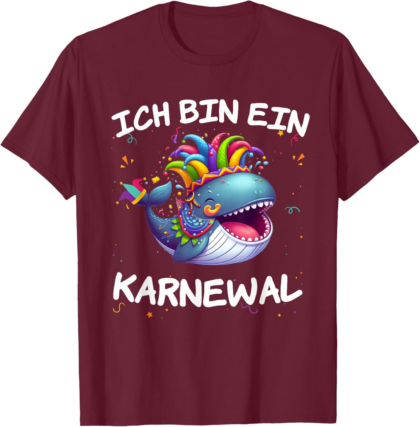 with German Text "Ich bin ein Karnewal" Fancy Dress Whale Carnival Costume, black T-Shirt - T-Shirt | Maroon