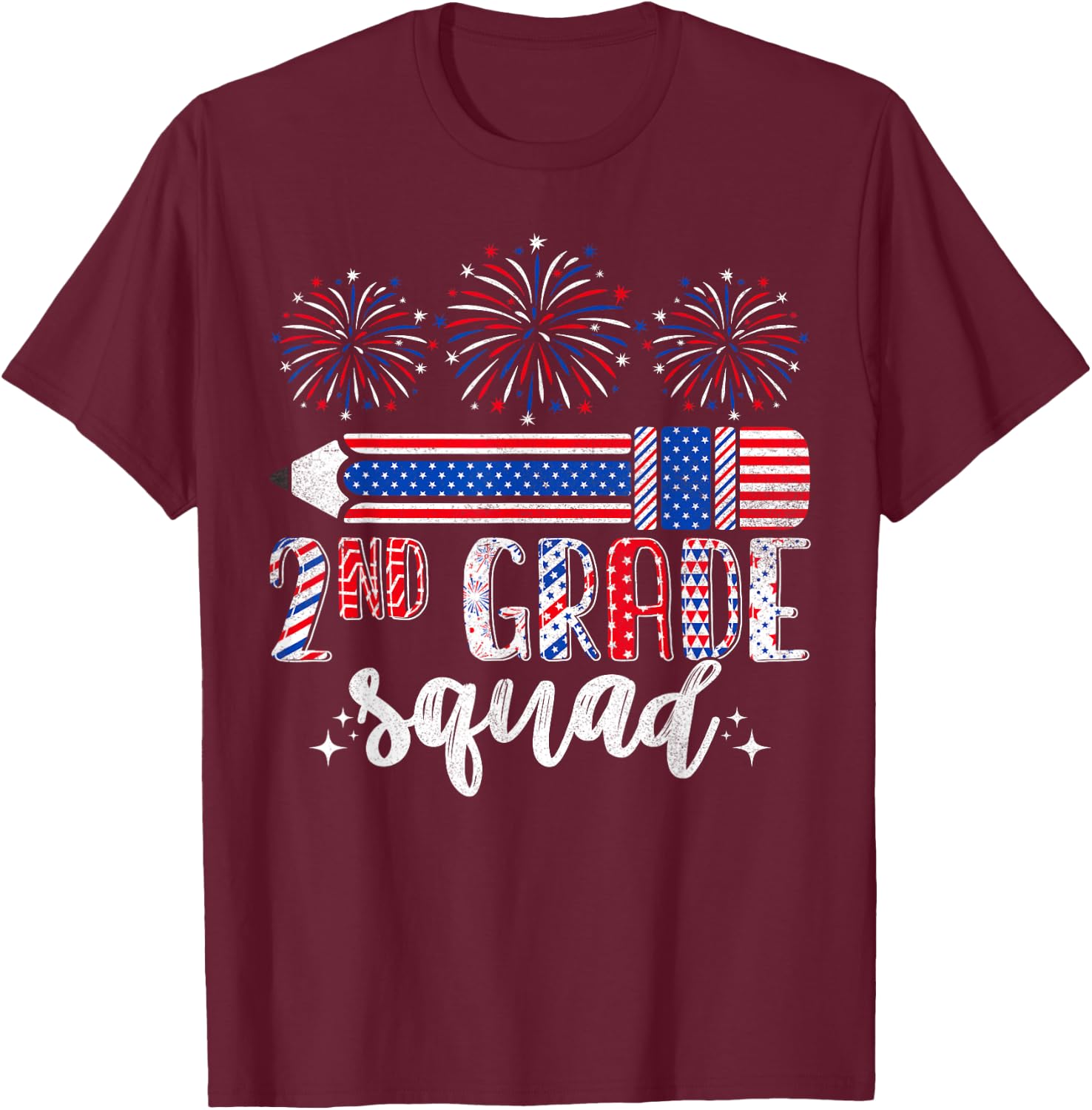 4th of July Patriotic 2nd Grade Squad Teacher Funny Matching T-Shirt - T-Shirt | Maroon