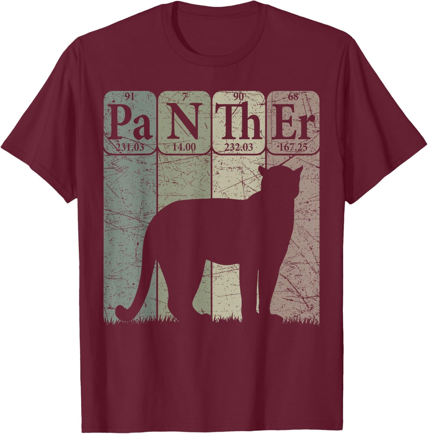 Panther Periodic Table Elements Retro Panther Nerdy T-Shirt - T-Shirt | Maroon