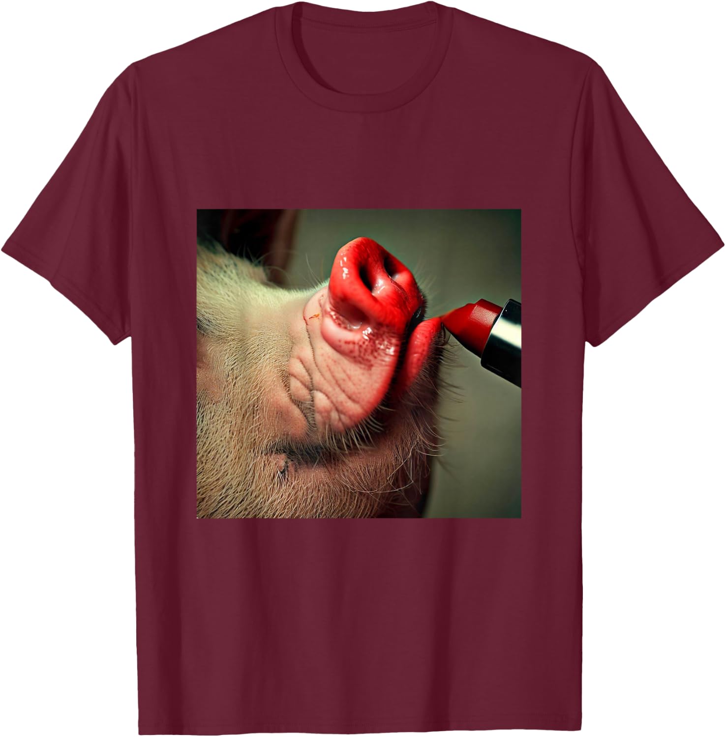 Lipstick on a Pig Slogan T-Shirt - T-Shirt | Maroon