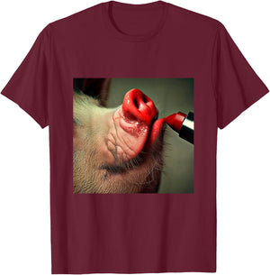 Lipstick on a Pig Slogan T-Shirt - T-Shirt | Maroon