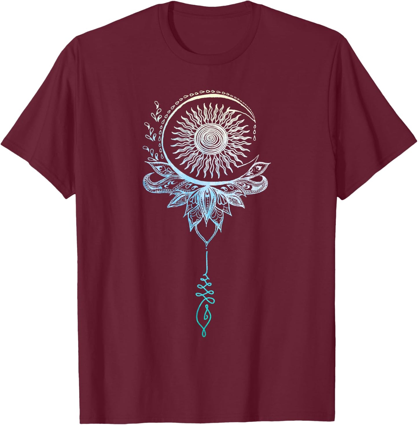 Tattoo Style Bohemian Sun Moon Drawing Boho Unalome Shirt T-Shirt - T-Shirt | Maroon