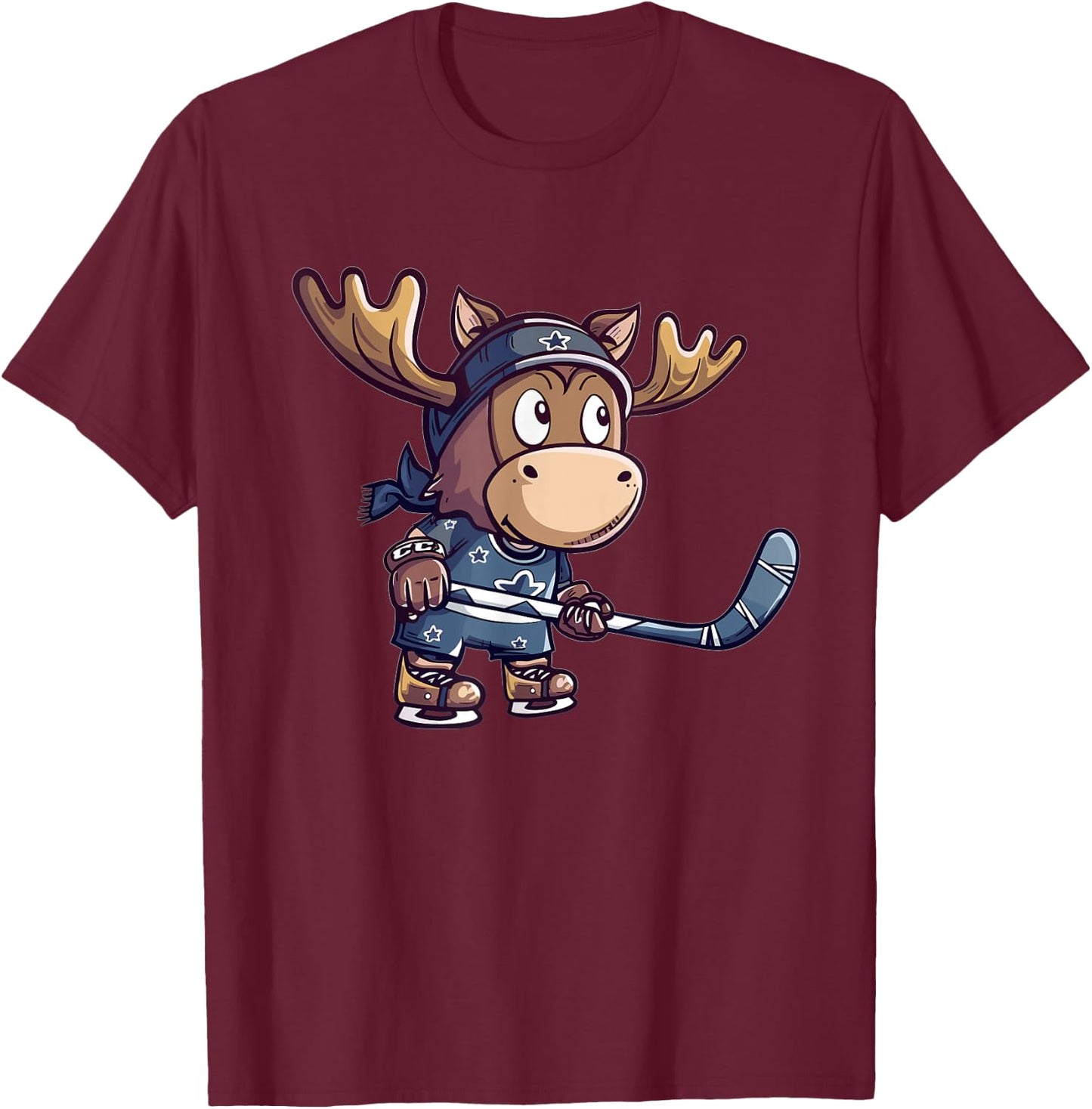 Cute Ice Hockey Moose T-Shirt - T-Shirt | Maroon