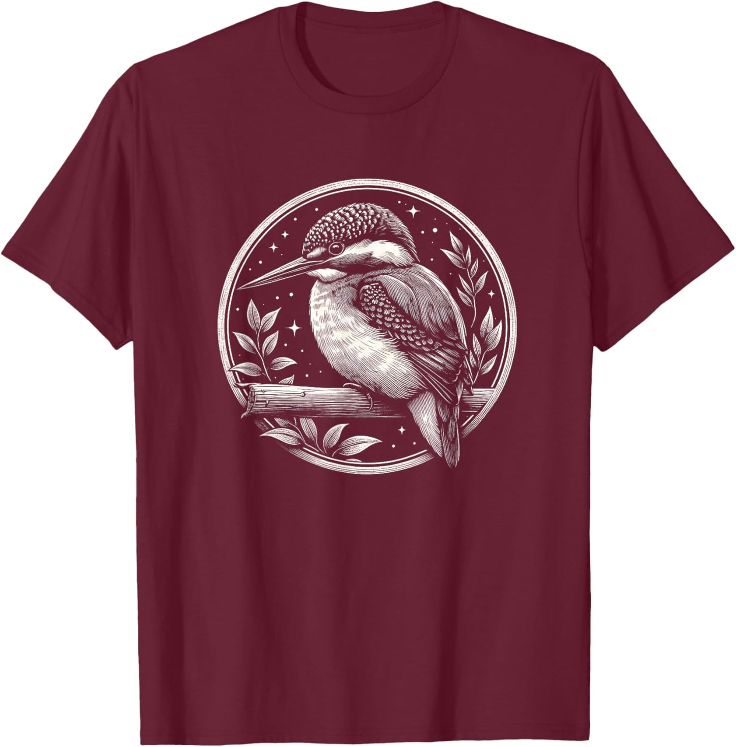 Kingfisher Birding Graphic Art Design T-Shirt - T-Shirt | Maroon