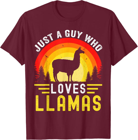 Just A Guy Who Loves Llamas Retro Vintage alpaca Llama T-Shirt - T-Shirt | Maroon