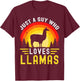 Just A Guy Who Loves Llamas Retro Vintage alpaca Llama T-Shirt - T-Shirt | Maroon