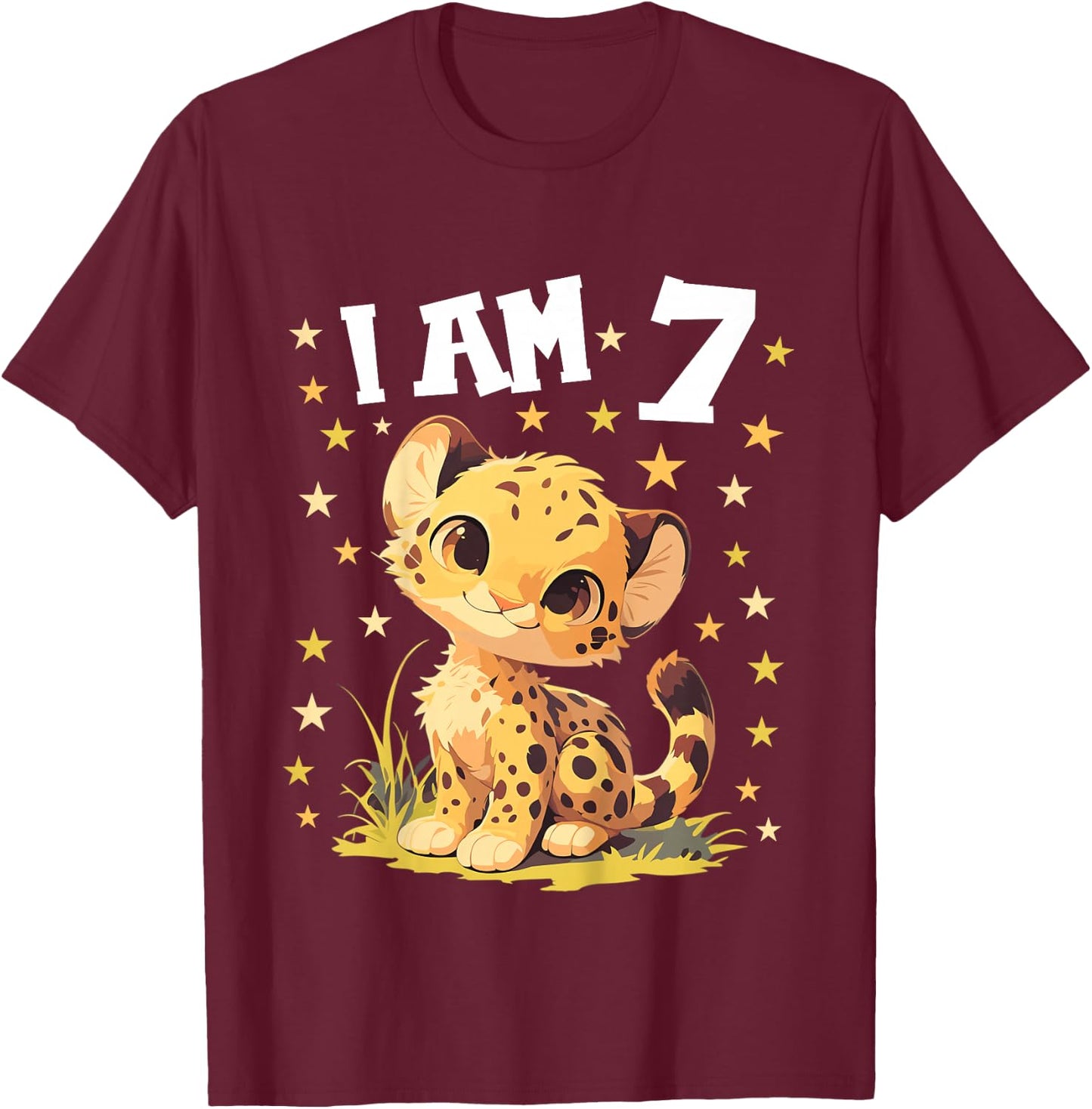 7 Years old 7 birthday Cheetahs Boy Girl Cheetah T-Shirt - T-Shirt | Maroon