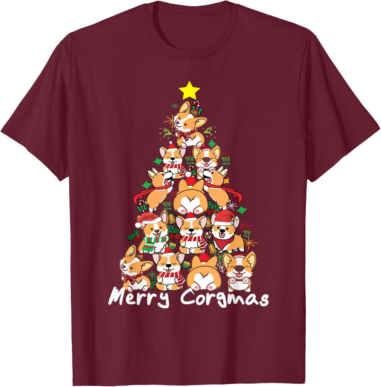 Corgi Christmas Tree Merry Corgmas - Corgi Dog Xmas Gift Men Women Kids T-Shirt - T-Shirt | Maroon