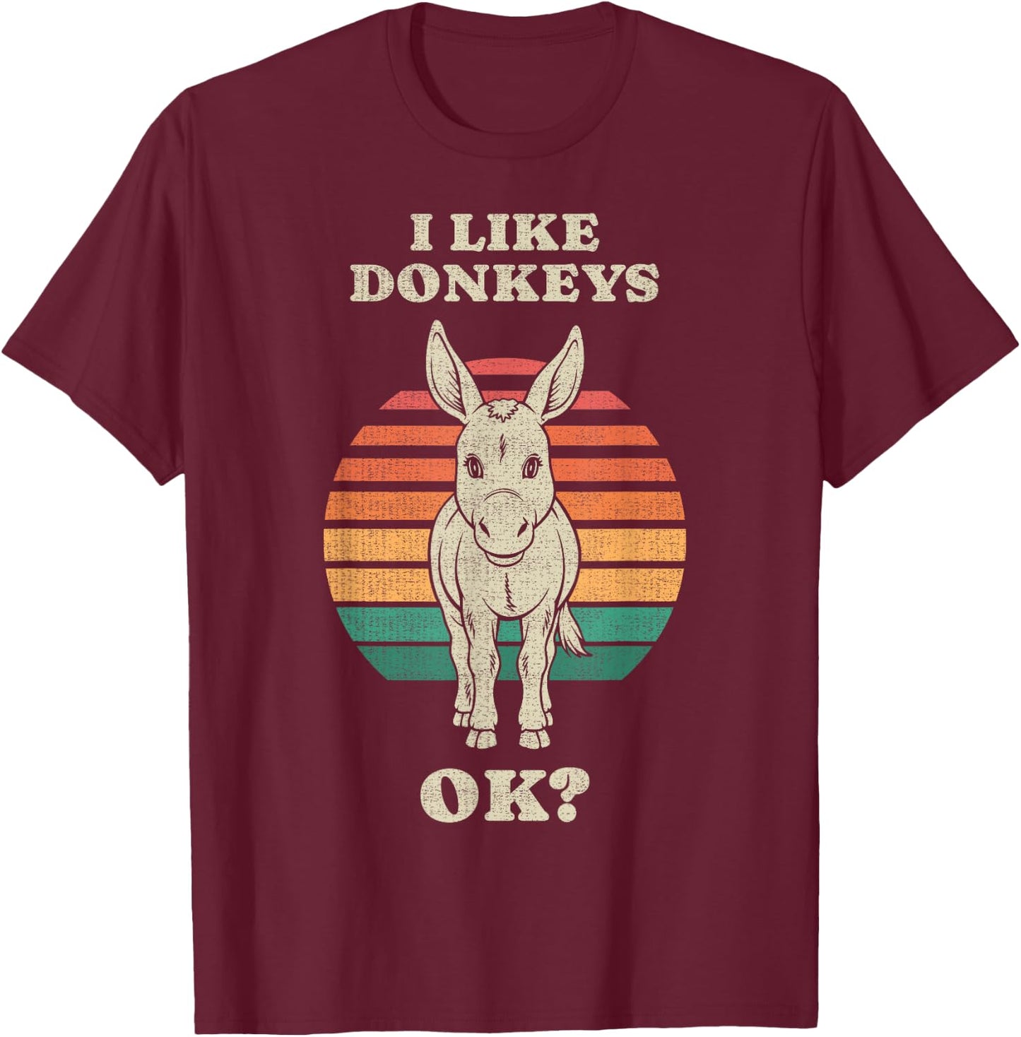Funny Donkey Lover Animal Retro 70s T-Shirt - T-Shirt | Maroon