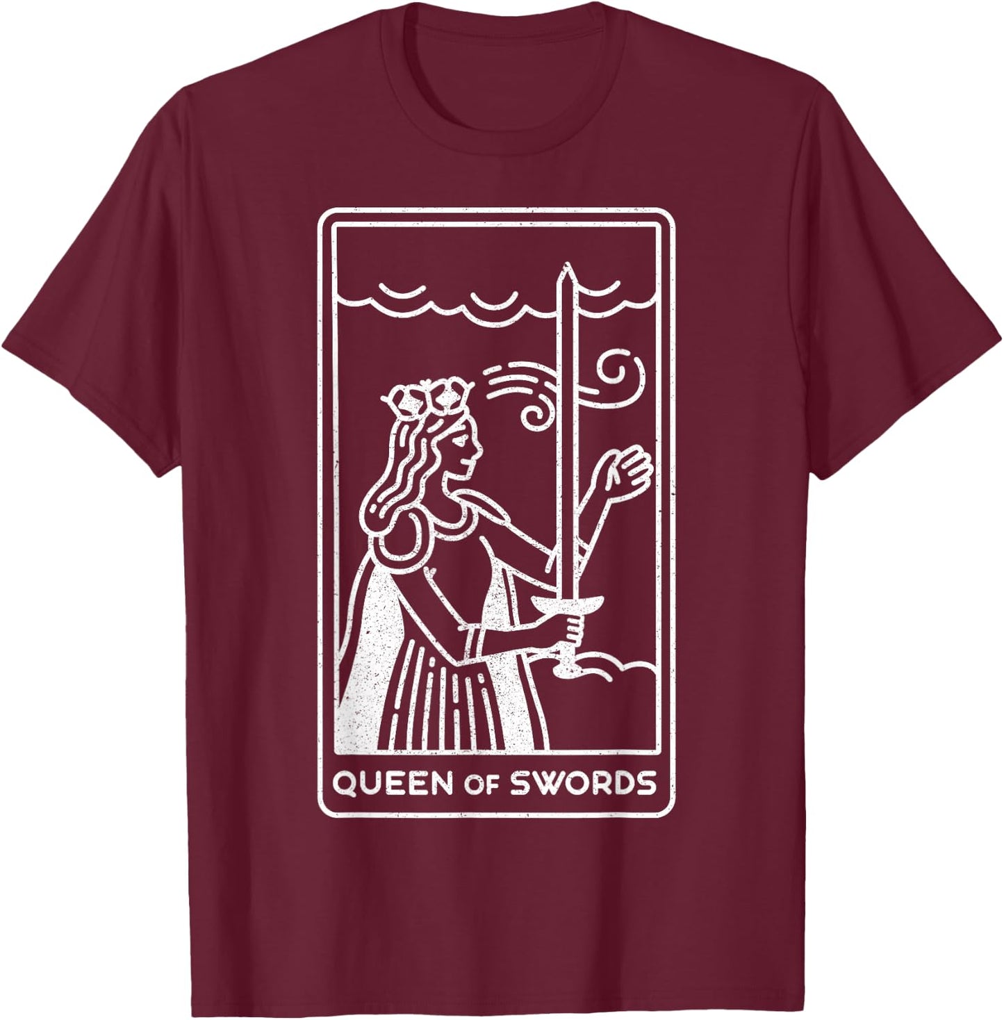 Queen of Swords – Cute Esoteric Occult Tarot Card T-Shirt - T-Shirt | Maroon