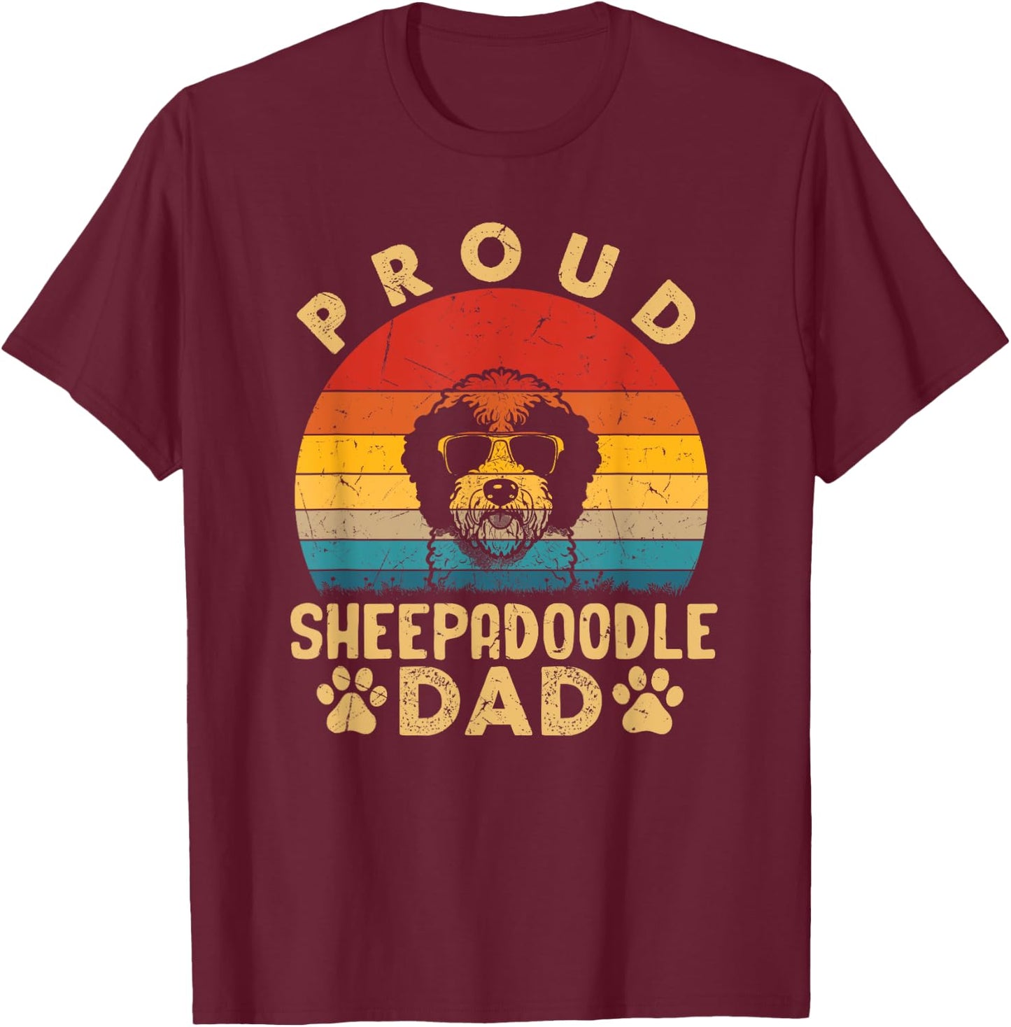 Proud Sheepadoodle Dad Gifts Funny Dog Pet Owner Fathers Day Men Women Kids T-Shirt - T-Shirt | Maroon