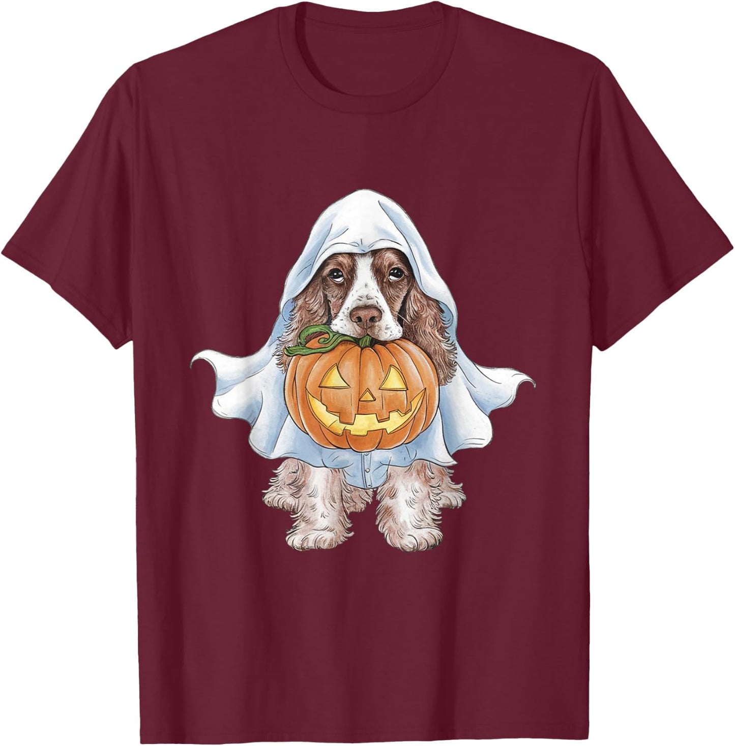 Cocker Spaniel Ghost Dog Halloween Men Women Kids T-Shirt - T-Shirt | Maroon