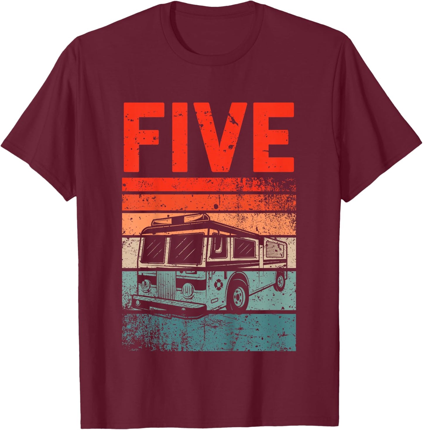 5 Year Old Shirt 5th Birthday Boy Firefighter Fire Truck T-Shirt - T-Shirt | Maroon