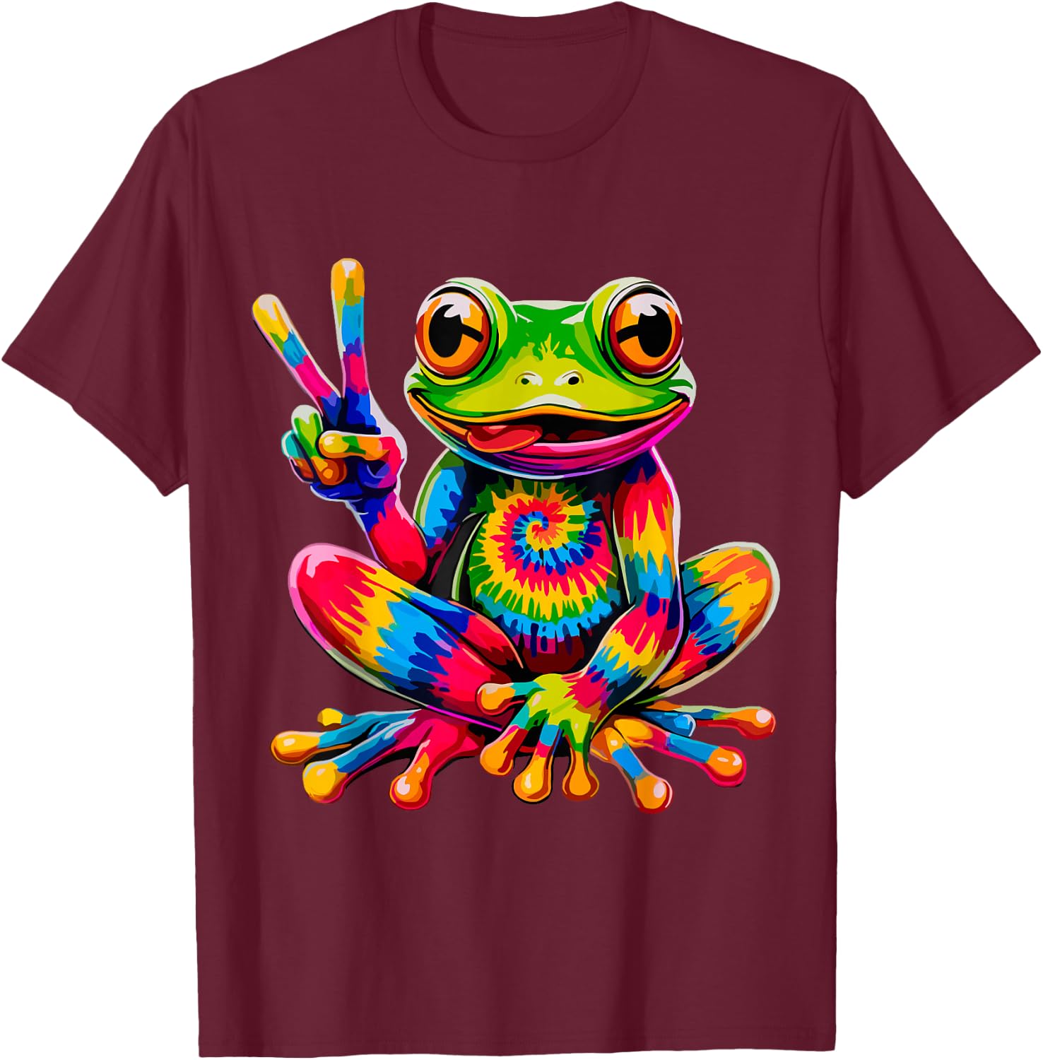 Colorful Hippie Frog T-Shirt - T-Shirt | Maroon