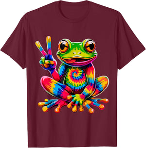 Colorful Hippie Frog T-Shirt - T-Shirt | Maroon