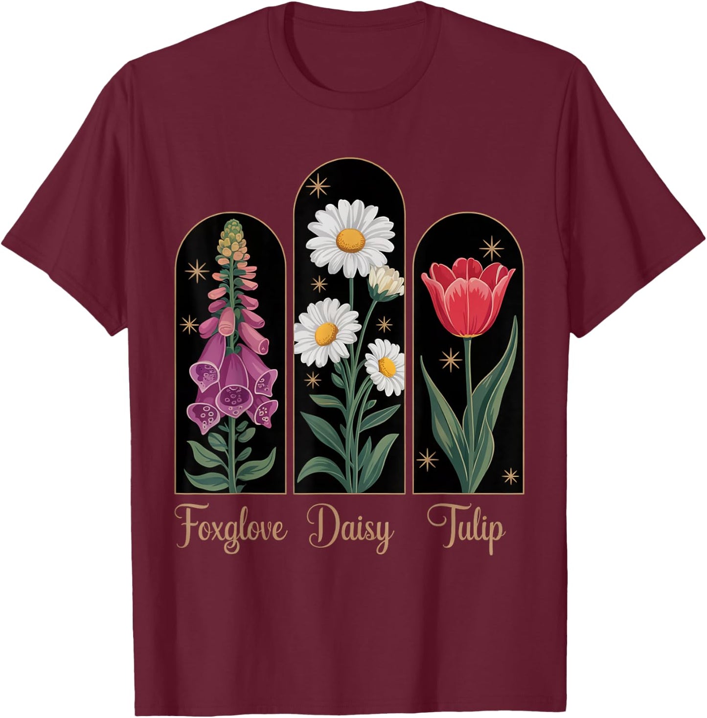 Stem Floral Trio Vintage T-Shirt - T-Shirt | Maroon