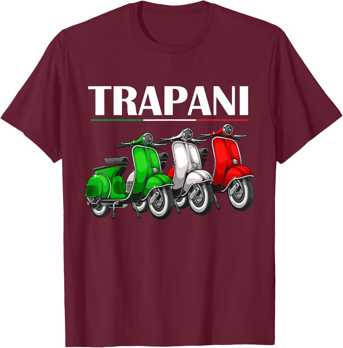 Trapani Souvenir Sicily Classic Italian Scooter Trapani T-Shirt - T-Shirt | Maroon