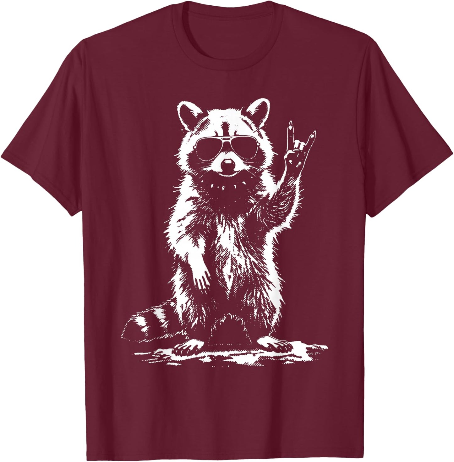 Raccoon Rock Music Rock Star Funny Animal Band Design T-Shirt - T-Shirt | Maroon