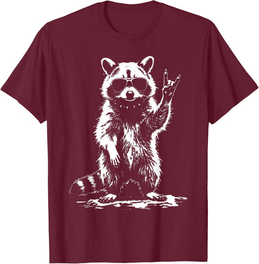 Raccoon Rock Music Rock Star Funny Animal Band Design T-Shirt - T-Shirt | Maroon