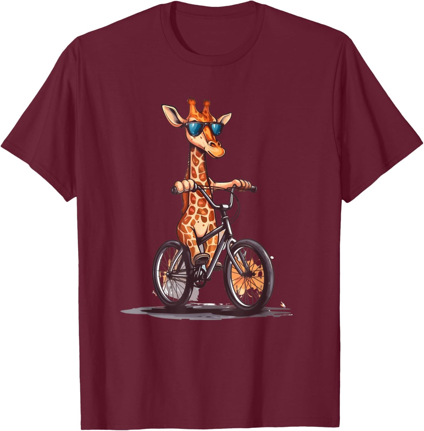 Giraffe Riding A Bike I Funny Giraffe Cyclist Safari T-Shirt - T-Shirt | Maroon