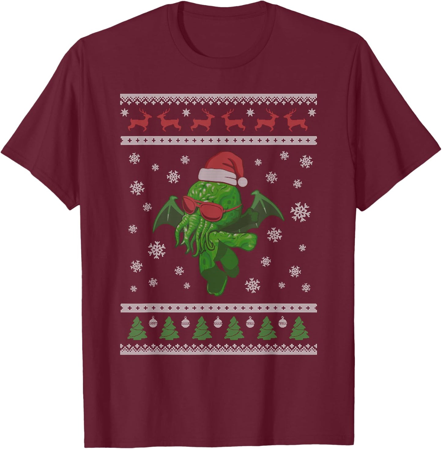 Cute Cthulhu Xmas Squid Monster Ugly Christmas T-Shirt - T-Shirt | Maroon