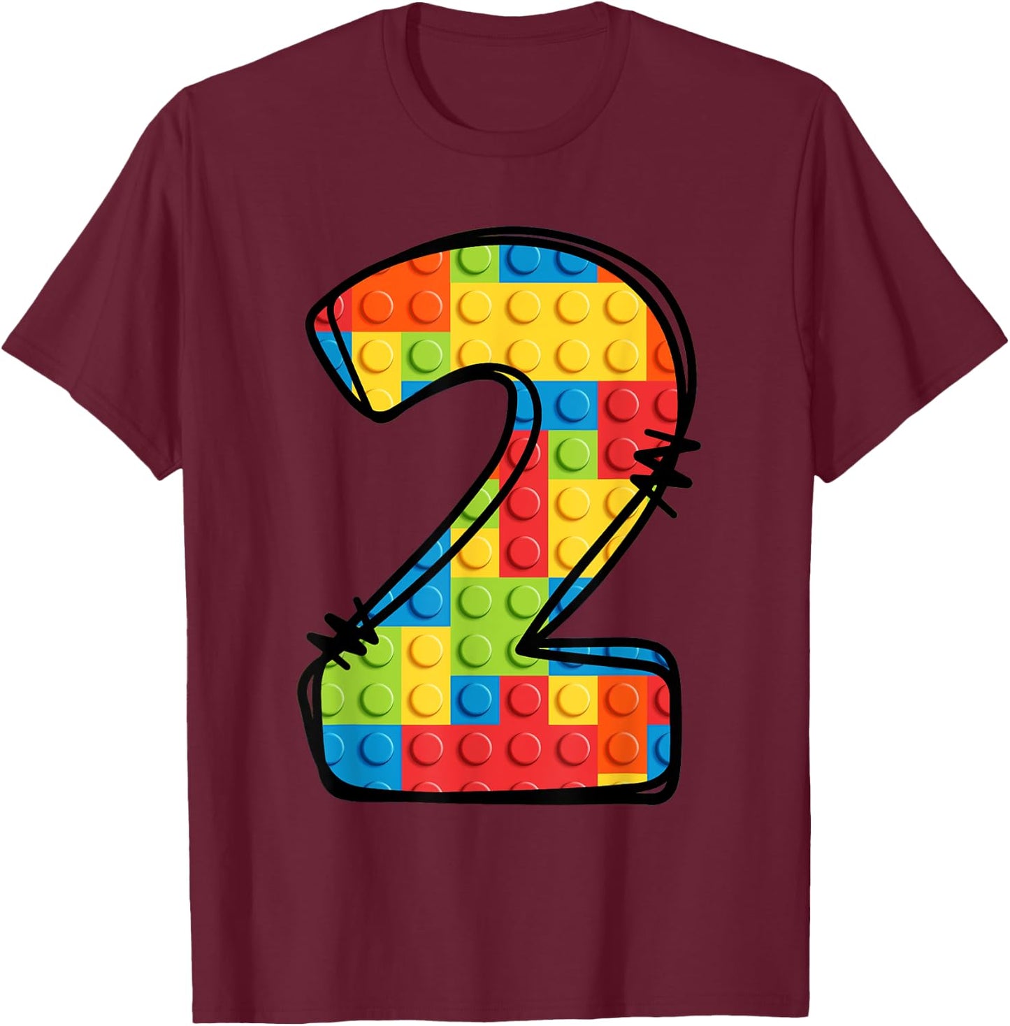 2 Year Old Blocks Building Master Builder 2nd Birthday T-Shirt - T-Shirt | Maroon