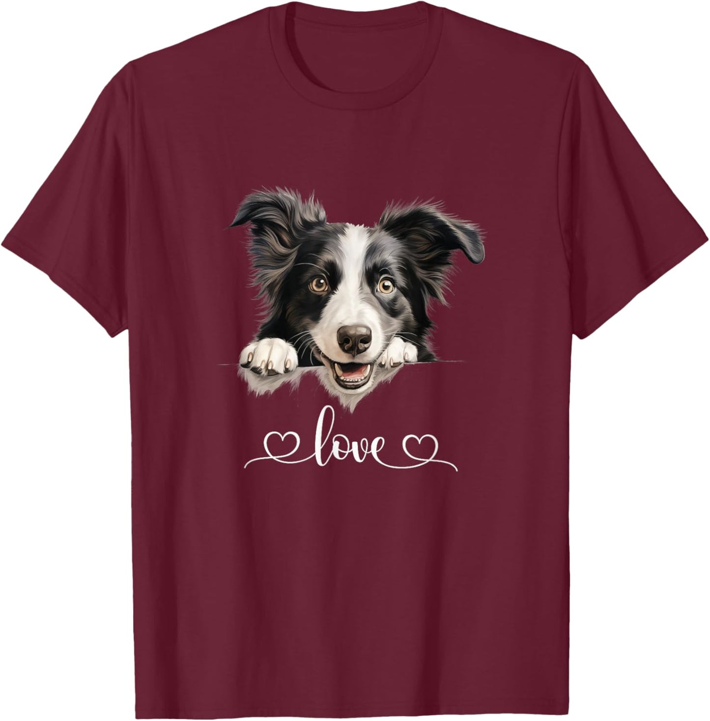 Cute Dog Graphic Love Puppy Border Collie Dog Men Women T-Shirt - T-Shirt | Maroon