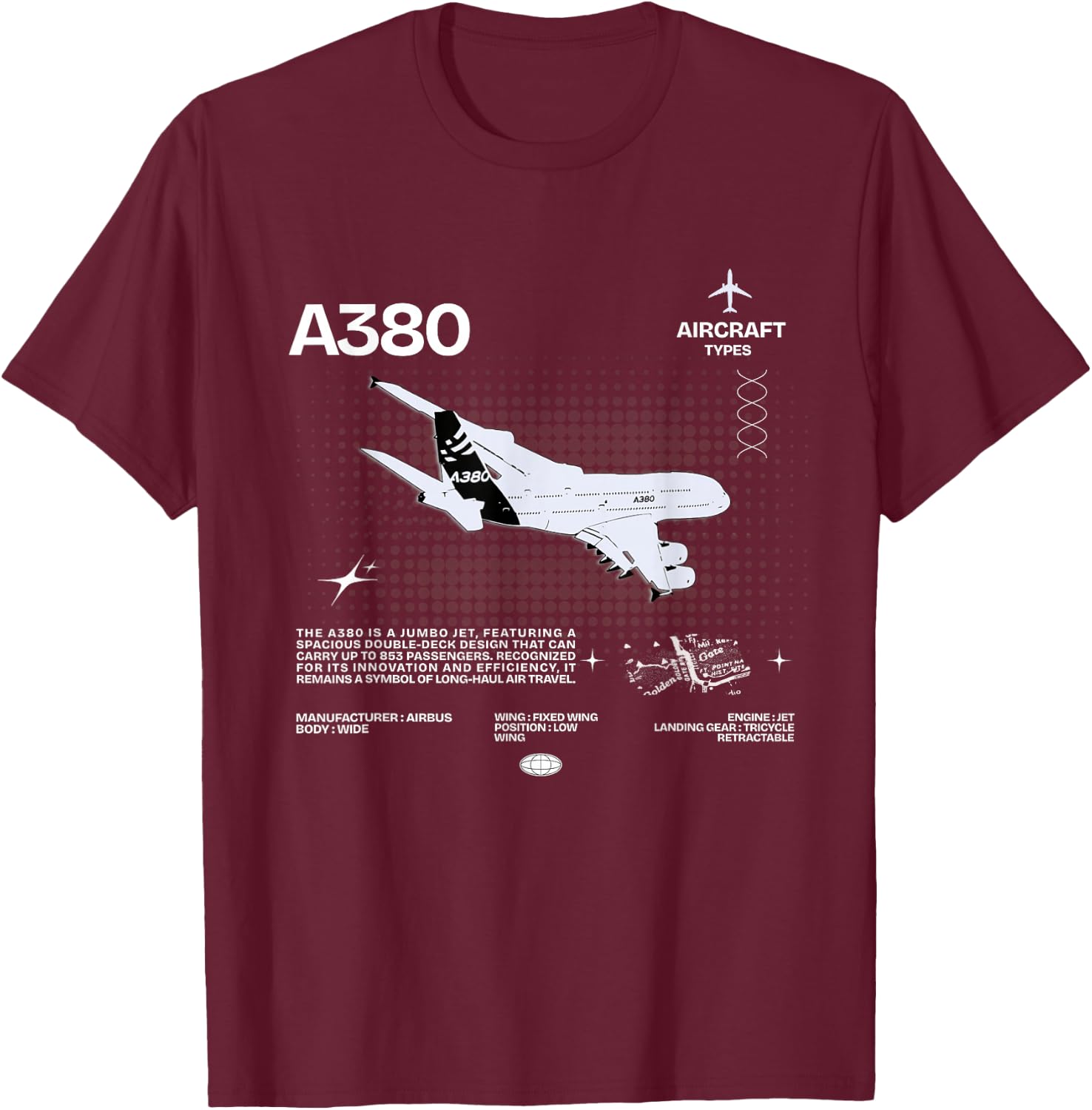 Airbus-A318 Airplane White , black T-Shirt - T-Shirt | Maroon