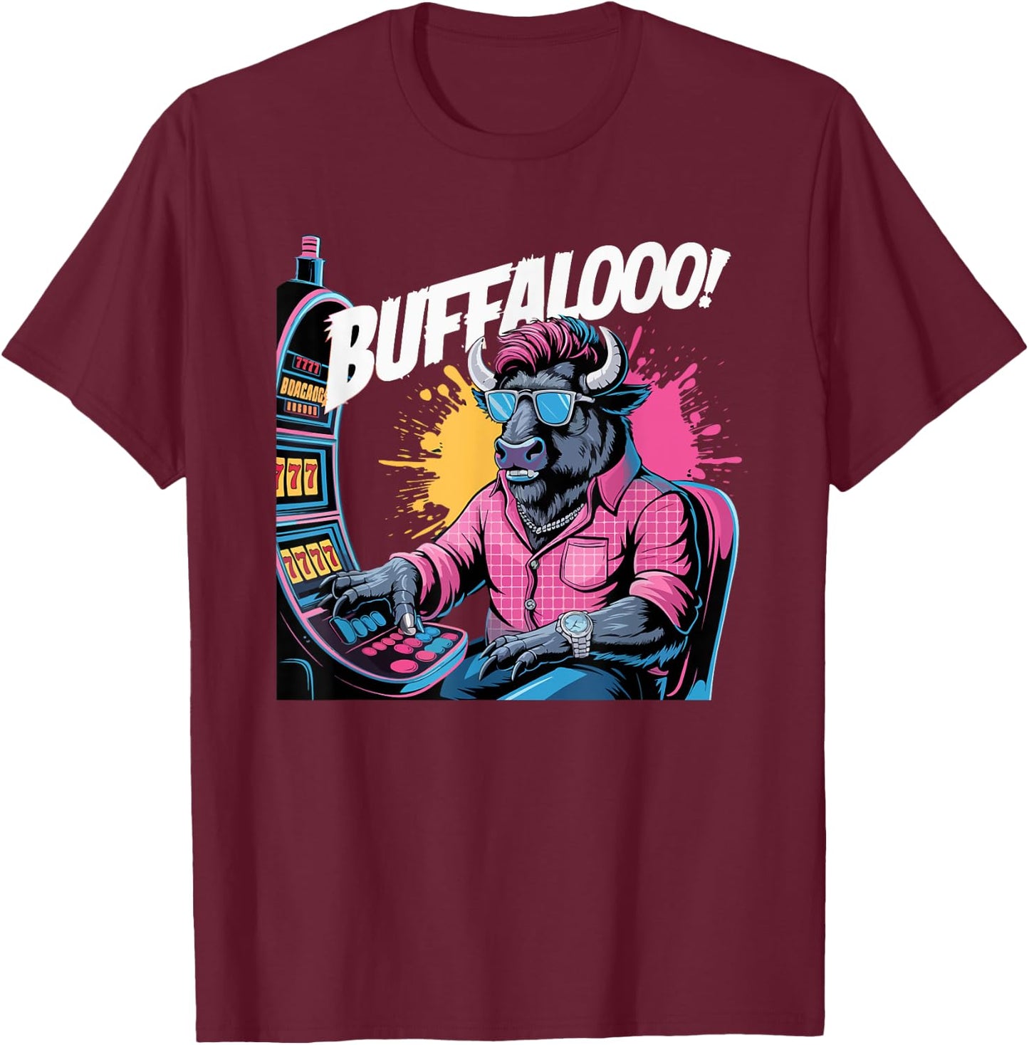 Buffalo Slot Machine Funny Casino Lovers Art T-Shirt - T-Shirt | Maroon