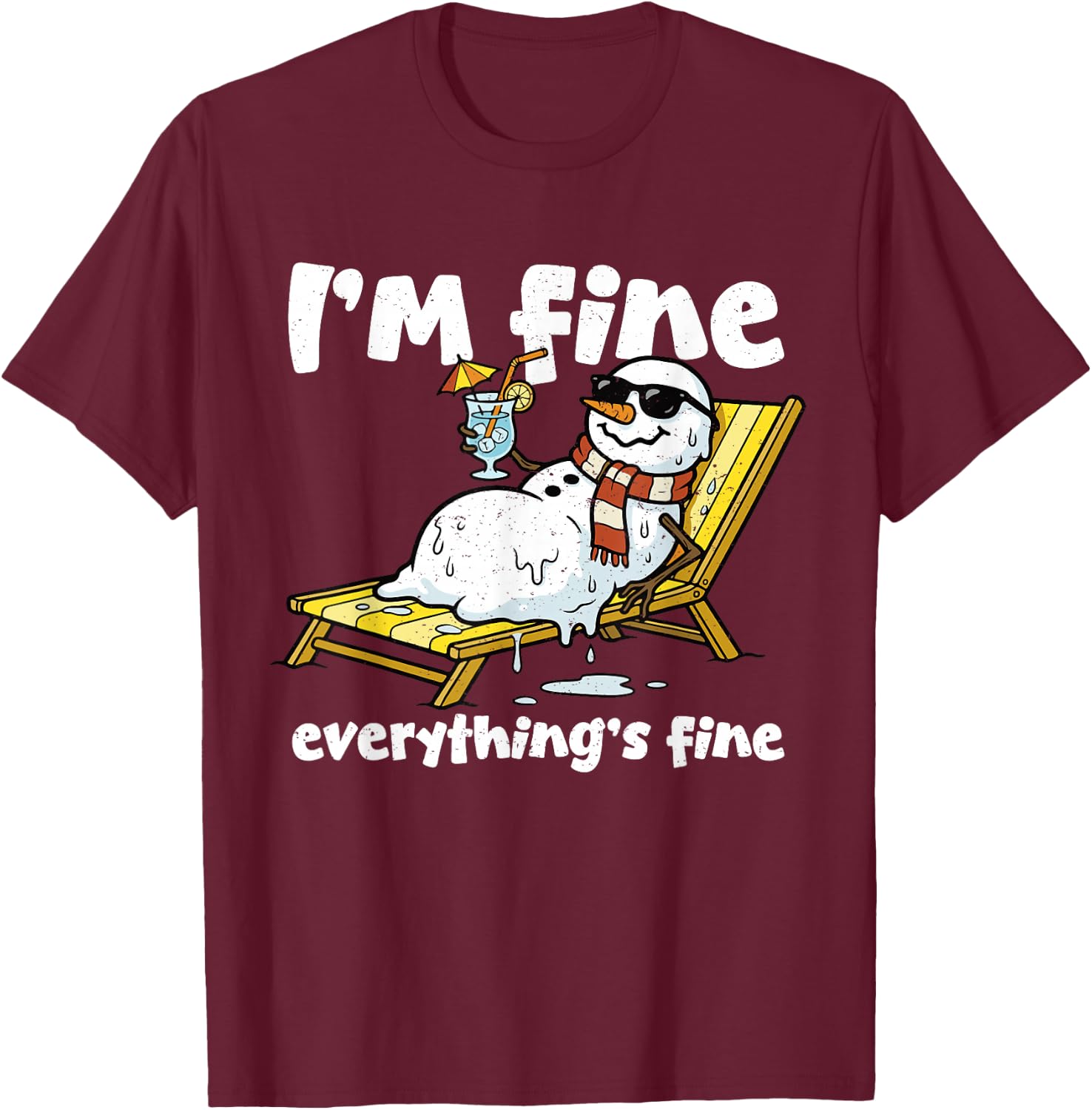 Funny Snowman Fine Summer Christmas in July Men Women Kids T-Shirt - T-Shirt | Maroon