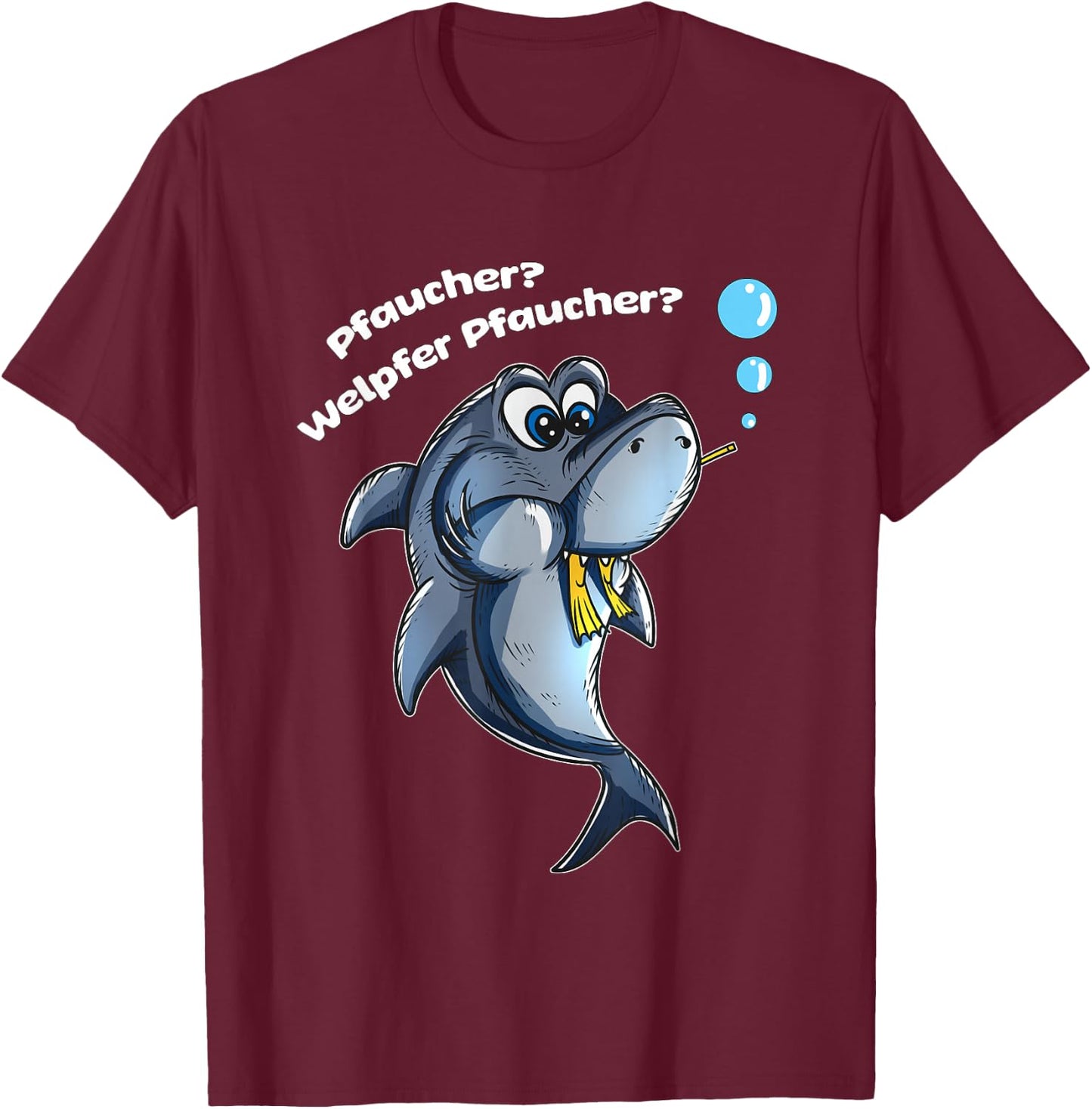 Funny Cute Shark Eating Diver Puppy , black T-Shirt - T-Shirt | Maroon
