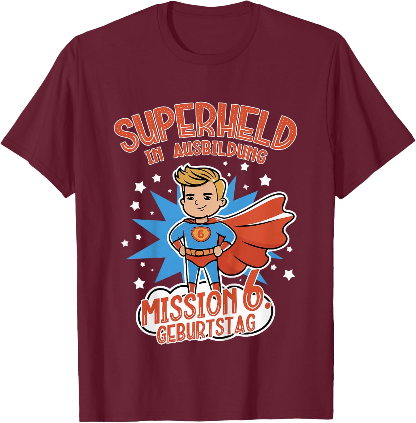Kinder Superheld in Ausbildung, Geburtstag 6 Jahre, Junge, blond T-Shirt - T-Shirt | Maroon