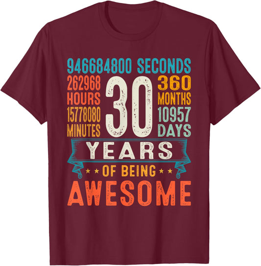 30 Years Old Retro Distressed 30th Birthday Gifts 360 Months T-Shirt - T-Shirt | Maroon