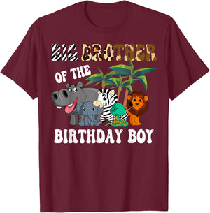 Big Brother of the Birthday Boy Zoo Bday Safari Celebration T-Shirt - T-Shirt | Maroon