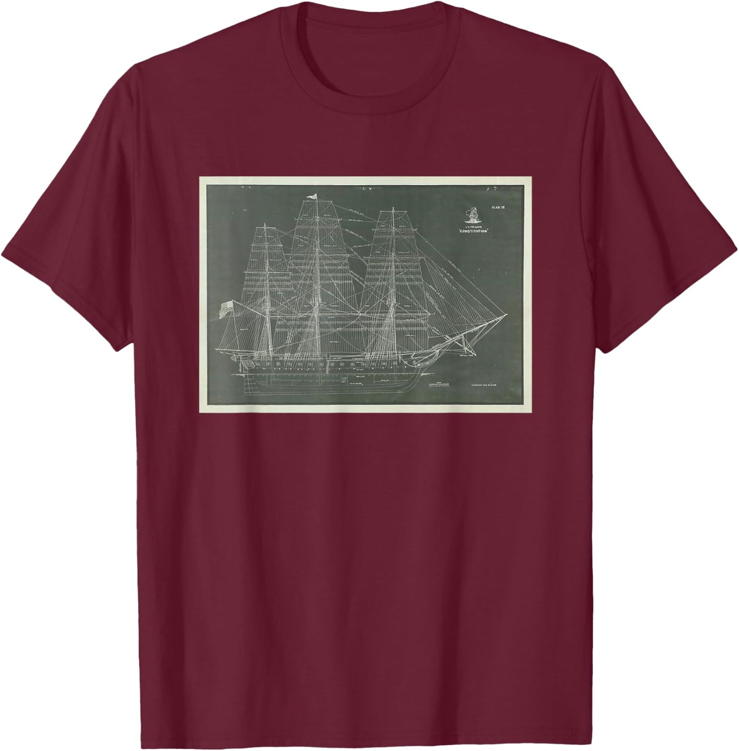 Ship Plans of the USS Constitution (1927) T-Shirt - T-Shirt | Maroon