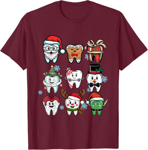 Dentist Dental Assistant Christmas Tooth Teeth Funny , black T-Shirt - T-Shirt | Maroon