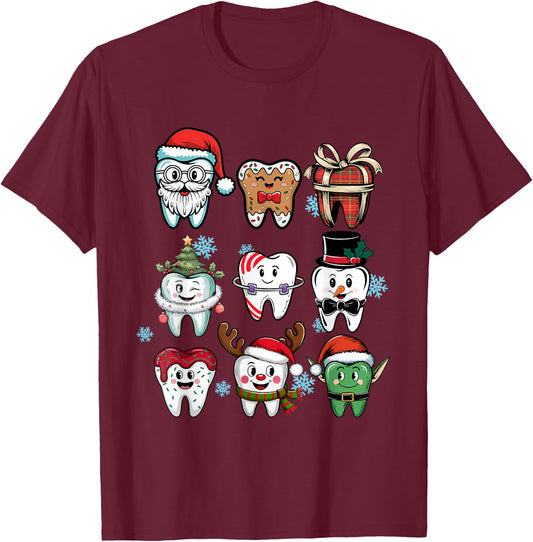 Dentist Dental Assistant Christmas Tooth Teeth Funny , black T-Shirt - T-Shirt | Maroon