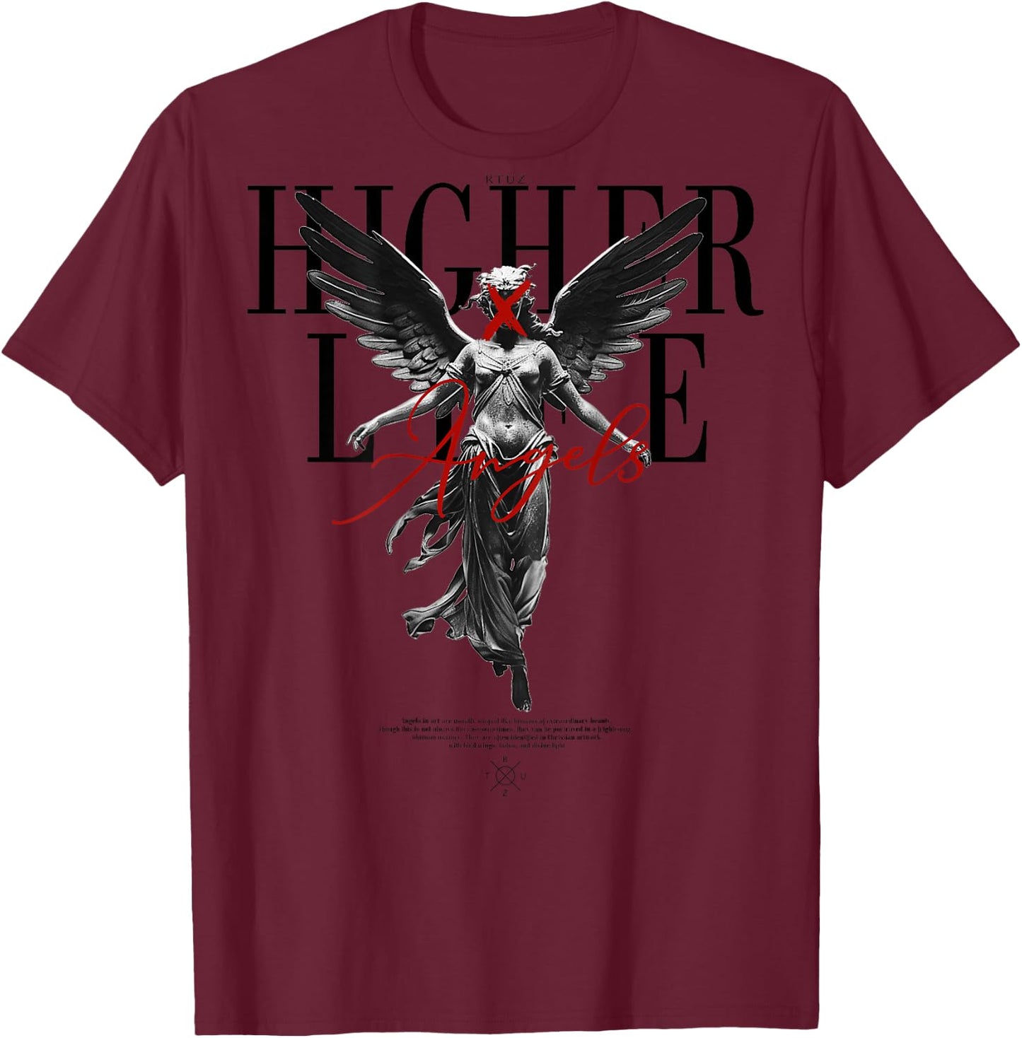 Back Print Angel Y2k Streetwear Aesthetic Damen Herren Engel T-Shirt - T-Shirt | Maroon