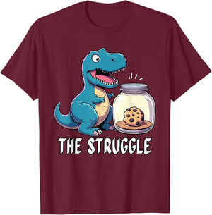 The Struggle is Dinosaur Fitness Gym Lover Gifts Dino T-Shirt - T-Shirt | Maroon
